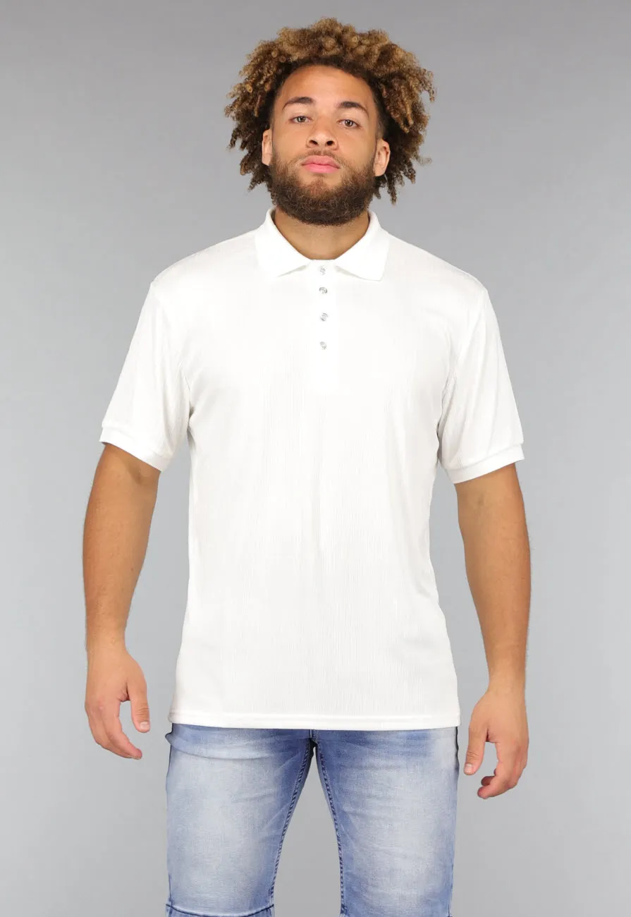 NEW1807 Witte Heren Button Up Shirt in Rib Patroon