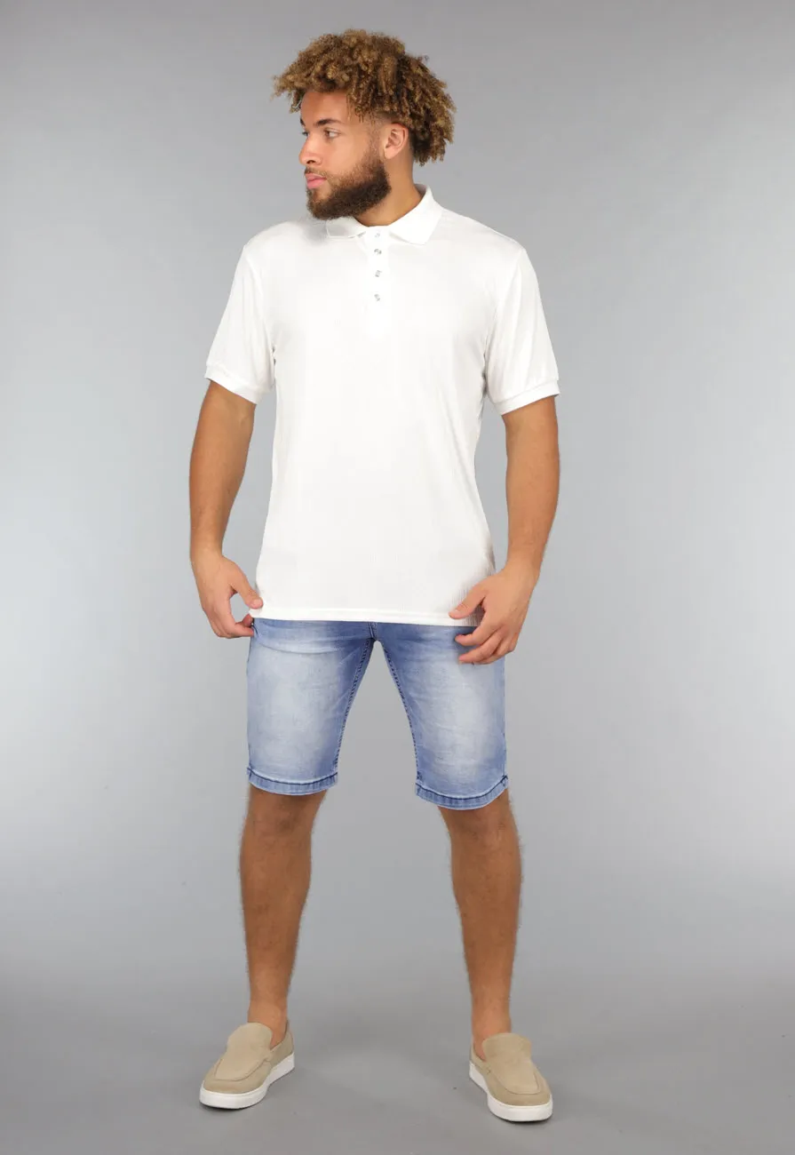 NEW1807 Witte Heren Button Up Shirt in Rib Patroon