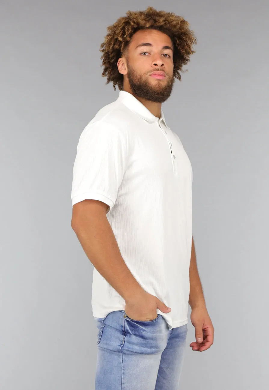 NEW1807 Witte Heren Button Up Shirt in Rib Patroon