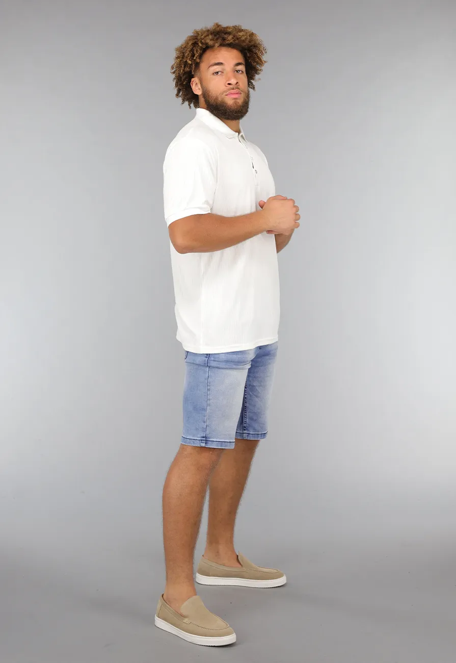 NEW1807 Witte Heren Button Up Shirt in Rib Patroon