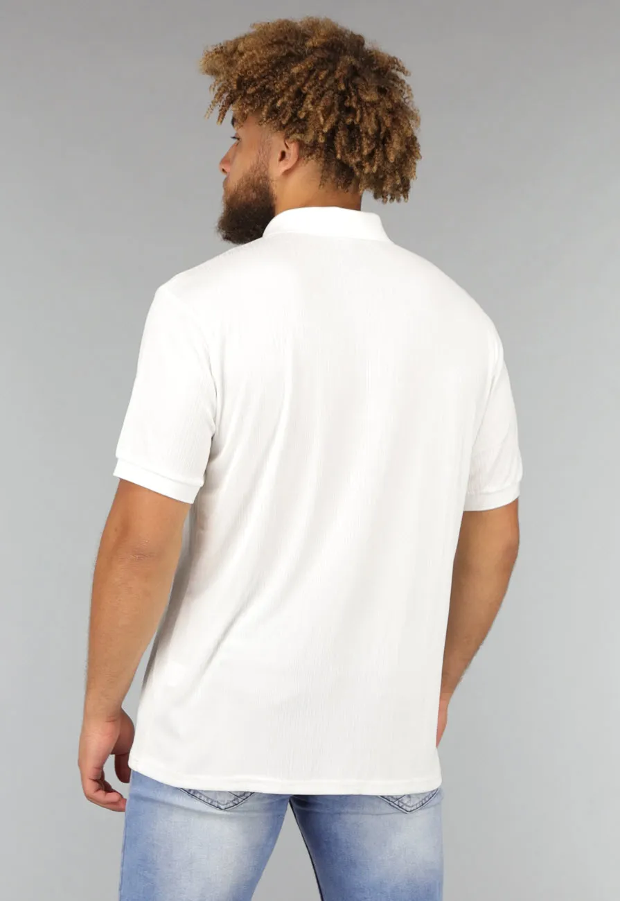 NEW1807 Witte Heren Button Up Shirt in Rib Patroon