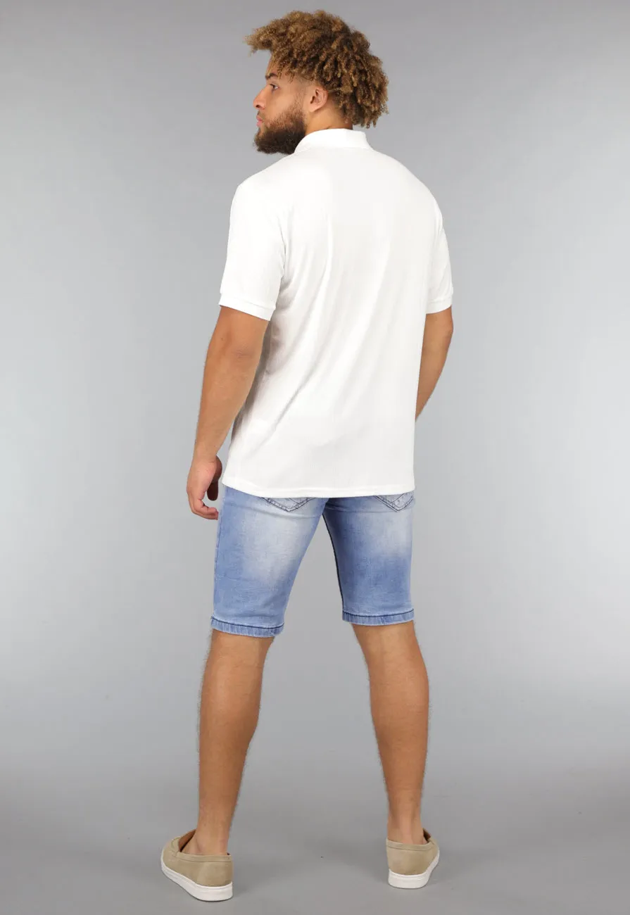 NEW1807 Witte Heren Button Up Shirt in Rib Patroon